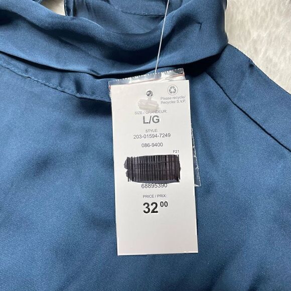 Suzy Shier Satin Top Blouse Long Balloon Sleeve Blue Womens Size Large NEW w Tag - Picture 6 of 12